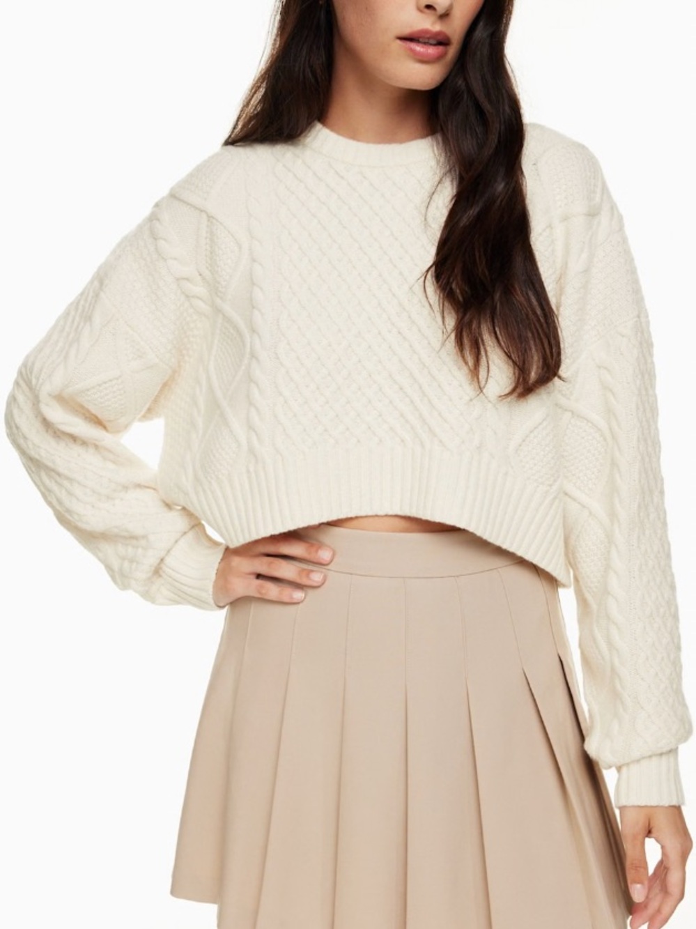 Aritizia Sunday Best Peggy Cropped Sweater Chunky Cable Knit Large Relaxed Fit